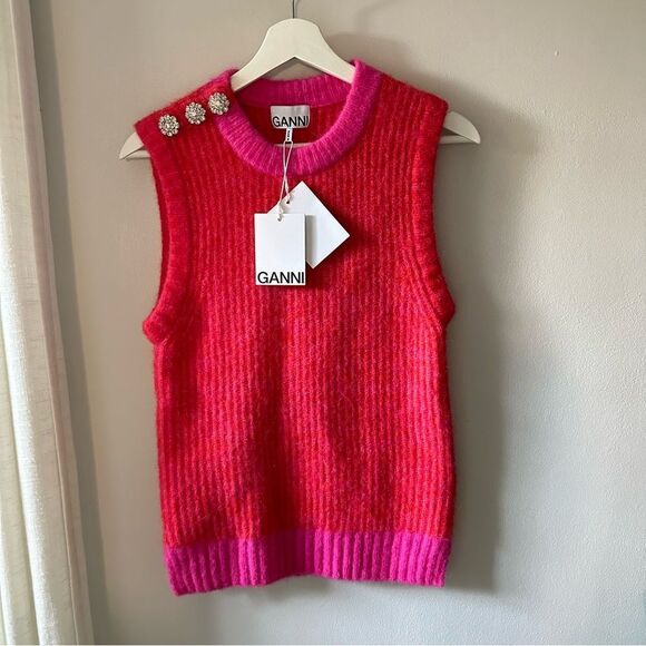 GANNI Embellished Wool-blend Vest - Picture 3 of 11